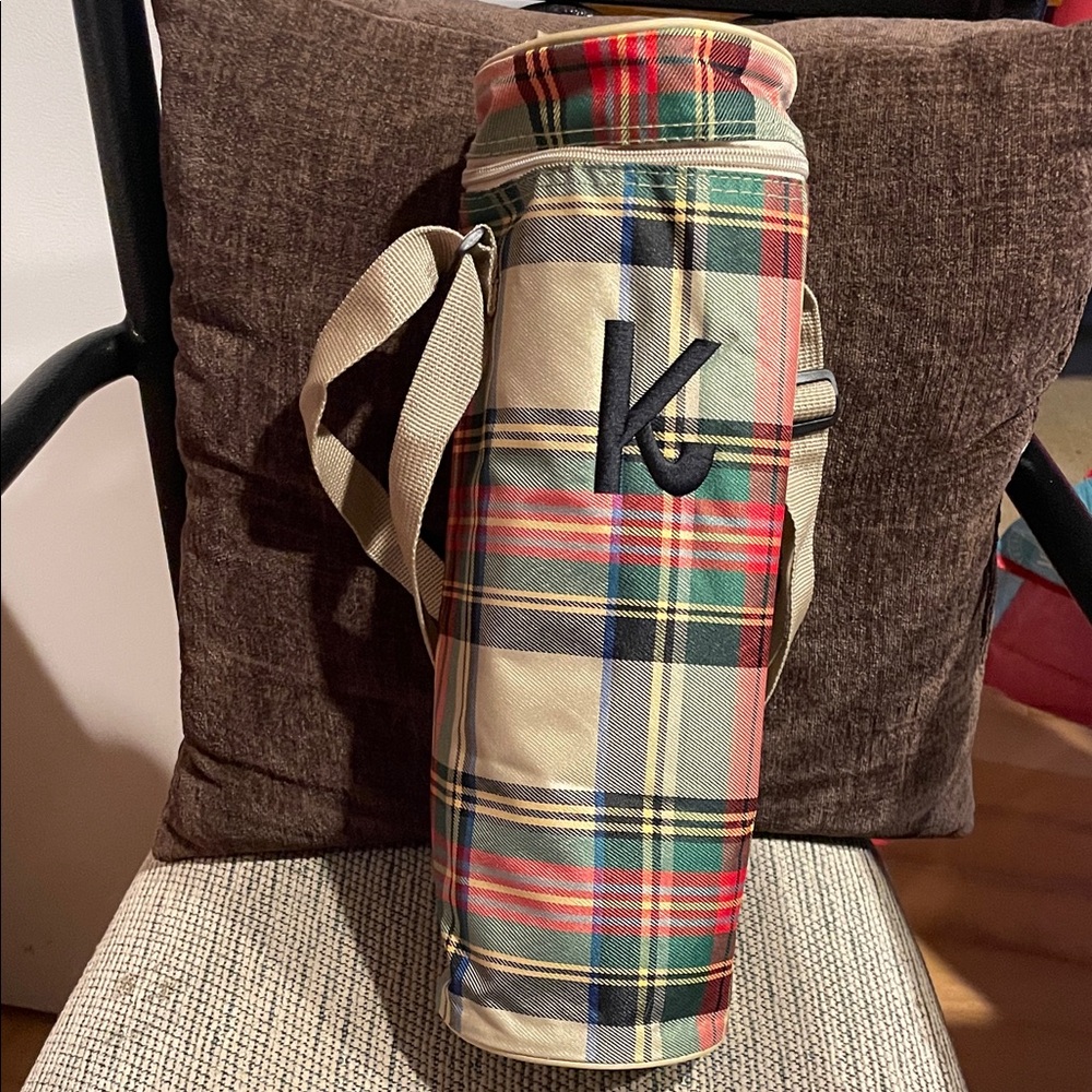 Initials, inc Personalized ‘K’ Plaid Insulated Wine bag